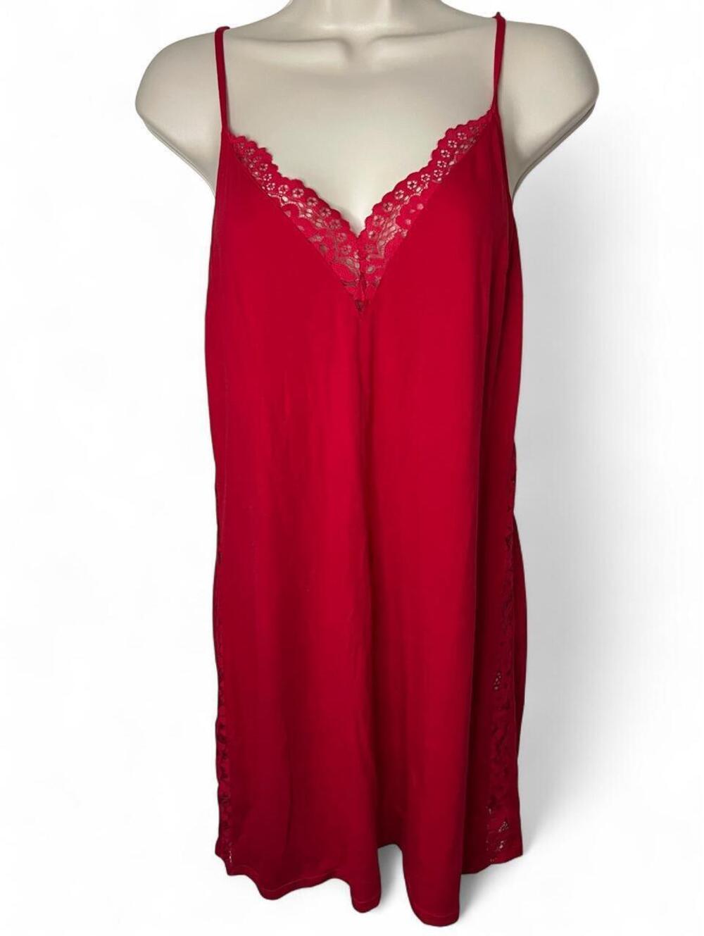 Victorias Secret Slip Dress Medium BNWT Red Satin Lace Trim Backless Nightgown